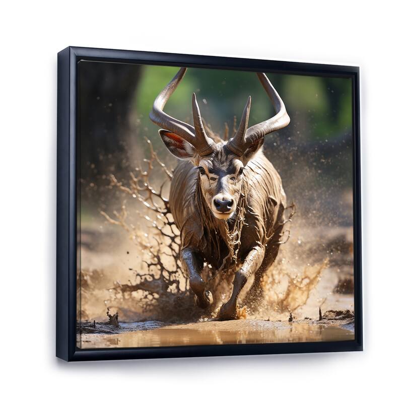 Designart "African Greater Kudu Running" Animals Framed Canvas Prints